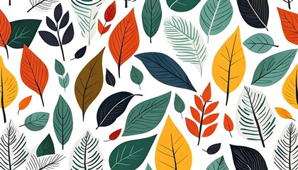 Fototapeta na wymiar Leaf Pattern in Scandinavian Art Style Background Wallpaper