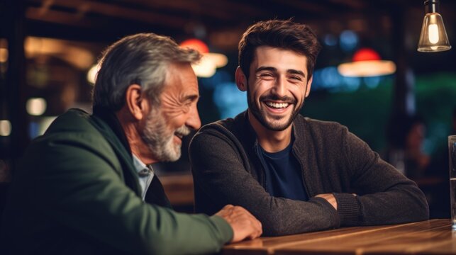 Two Men Enjoying a Laugh at the Bar. Fictional Character Created By Generated By Generated AI.