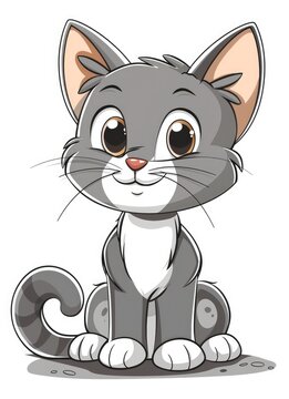A simple image of a cute cartoon cat, designed for children coloring book. --ar 8:11 