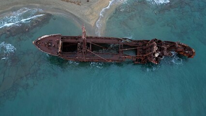 Valtaki Beach, Peloponnese, Greece - 02-27- 2024  Dimitrios Shipwreck on Paralia Glyfada,...