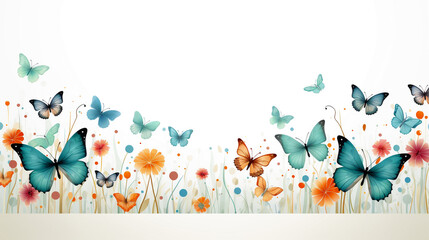 Abstract multi-colored butterflies and flowers for background design. nature concept