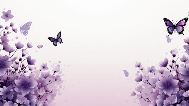 Abstract butterflies and flowers in purple and pink tones for background design. nature concept