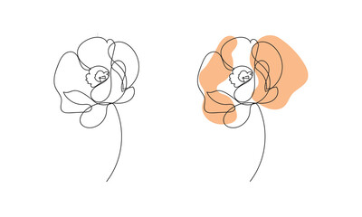 Single continuous line flowers, leaves. Art floral elements. Use for t-shirt prints, logos, cosmetics and beauty design elements