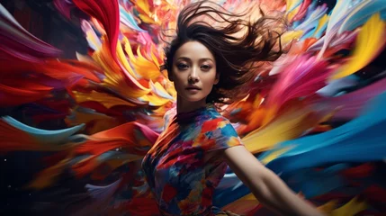 Fotobehang Artist surrounded by vibrant energetic color whirlwind © javier