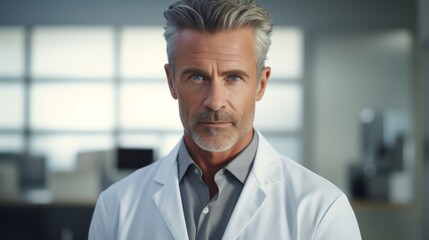 Fototapeta premium Professional surgeon in lab coat under even lighting