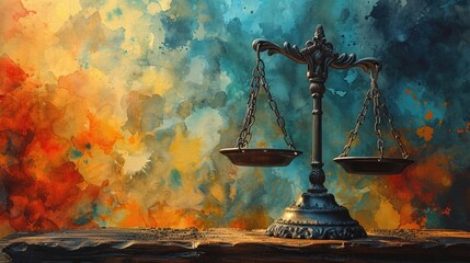 Scale of Justice Capturing in a Courtroom Setting of Law and Rights Fairness in a Symbolic Legal Justice Concept, Balance and Equality - obrazy, fototapety, plakaty