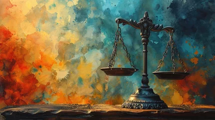Foto op Canvas Scale of Justice Capturing in a Courtroom Setting of Law and Rights Fairness in a Symbolic Legal Justice Concept, Balance and Equality © khwanrudi