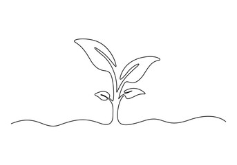 One continuous line drawing of growing sprout vector illustration. Pro vector