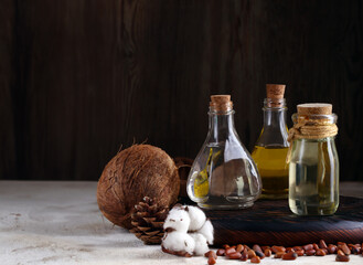 organic cedar coconut vegetable oil in glass bottle