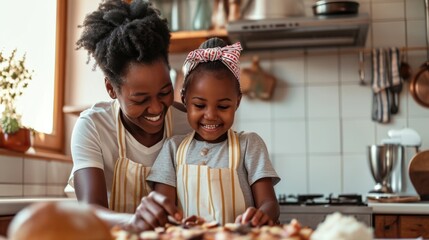 A Mother and Daughter Cooking and Laughing Together. Fictional Character Created By Generated By Generated AI. - obrazy, fototapety, plakaty