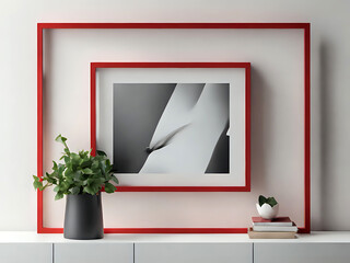 schwarz weißes Bild in einem roten Bilderrahmen in einem roten Rahmen