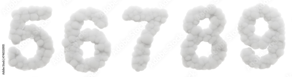 Fototapete ethereal digits take flight: numbers 5 through 9 take flight in this 3d render. each digit is crafte