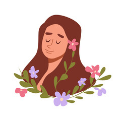 Happy Woman with Flowers. International Women's Day. Flat Graphic Vector Illustration for Card, Poster, Flyer and other Users.