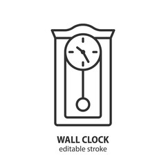 Wall clock line icon. Pendulum clock symbol. Editable stroke. Vector illustration.