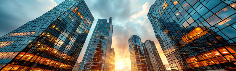 Fototapeta premium Panoramic background of business city with skyscrapers.