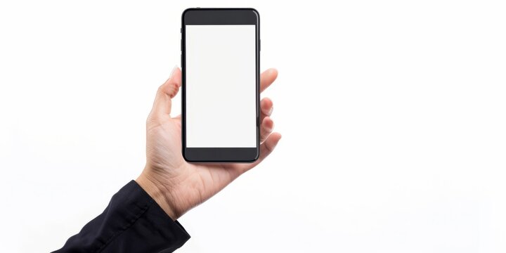 Phone with a pure white background, holding a whiteboard in one hand