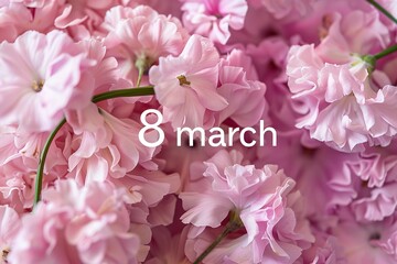 8 march on pink flower background with copy space