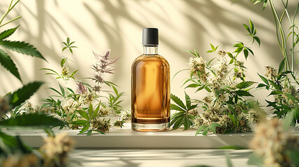bottle of perfume with flower