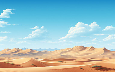 Fototapeta na wymiar Clear Blue Sky Over a Serene Desert Landscape with Sand Dunes Isolated on White Background.