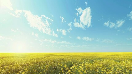 blue sky and yellow field, cinema4d   - obrazy, fototapety, plakaty
