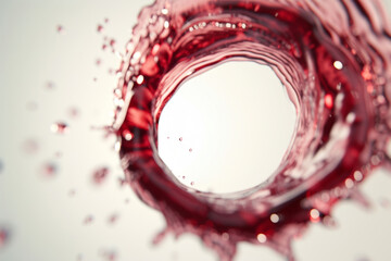 A vivid red liquid forms a hollow, circular splash suspended in mid-air, showcasing the fluid dynamics of liquid in motion.