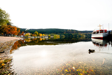 View of the Titisee near Titisee-Neustadt in the Black Forest and the surrounding nature. Landscape...
