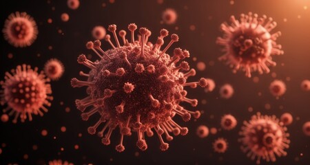  Viral particles in a microscopic view, illustrating the spread of a contagious disease