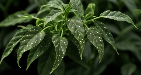 Obraz premium Vibrant green leaves with white spots, perfect for nature-inspired designs