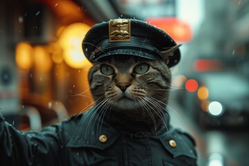 Cat American policeman, close up portrait