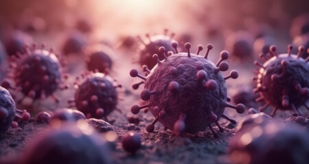 Obraz na płótnie Canvas Viral outbreak - A microscopic view of a pandemic threat