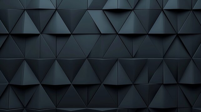 Generative AI image of Futuristic, High Tech, dark background, with a triangular block structure. Wall texture with a 3D triangle tile pattern. 3D render