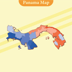 National map of Panama map vector with regions and cities lines and full every region