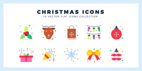 10 Christmas Flat icon pack. vector illustration.