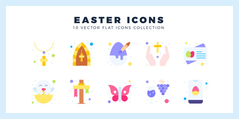 10 Easter Flat icon pack. vector illustration.