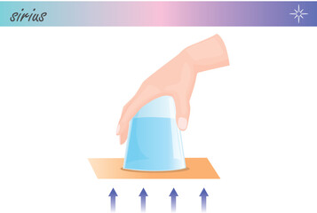 Water pressure test made with glass and paper. Vector