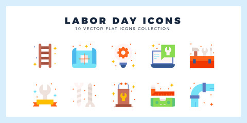 10 Labor Day Flat icon pack. vector illustration.