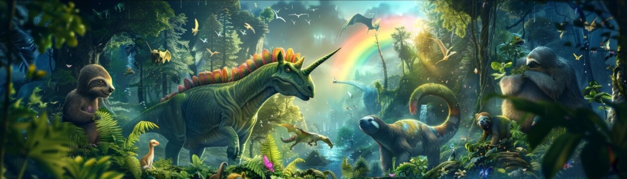 Unlock a fantasy realm with a 3D puzzle, where rainbows, unicorns, and dinosaurs shine a light on autism awareness, with sloths observing quietly