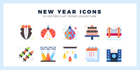 Fototapeta na wymiar 10 New Year Flat icon pack. vector illustration.