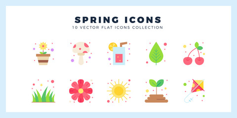 10 Spring Flat icon pack. vector illustration.