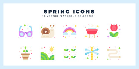 10 Spring Flat icon pack. vector illustration.
