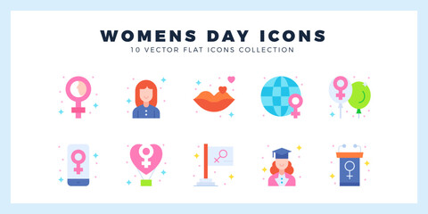 10 Women's Day Flat icon pack. vector illustration.