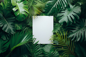  white square paper in the middle grass,A white box with a green leaf background on it and a white square in the middle offset printing technique a 3d render postminimalism.