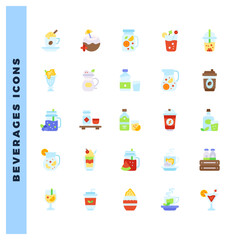 25 Beverages Flat icons pack. vector illustration.