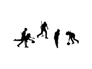 Fototapeta na wymiar urling silhouette. Winter sports game. Teamwork women delivering stone on curling sports rink sliding over the ice. Good use for symbols, logos, mascots, icons, signs, or any design you want.