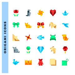 25 Origami Flat icons pack. vector illustration.