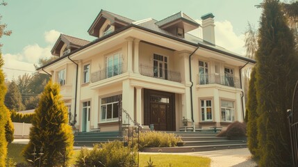 Fototapeta na wymiar Exterior of the residential house, front view - retro style 