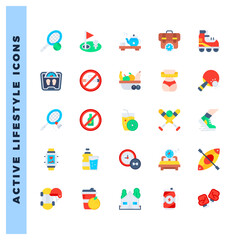 25 Active Lifestyle Flat icons pack. vector illustration.