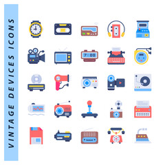 25 Vintage Devices Flat icons pack. vector illustration.