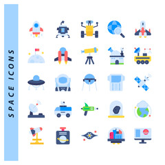 25 Space Flat icons pack. vector illustration.