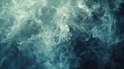 Fototapeta na wymiar Wispy teal smoke swirls against a dark background.